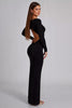 Load image into Gallery viewer, Black Long Sleeves Cut Out Jersey Formal Dress with Slit