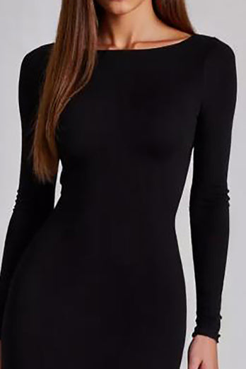 Black Long Sleeves Cut Out Jersey Formal Dress with Slit