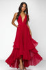 Load image into Gallery viewer, A Line Red Deep V-Neck Chiffon Long Formal Dress