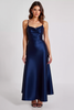 Load image into Gallery viewer, Navy Satin Spaghetti Straps Sheath Long Formal Dress