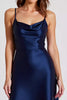 Load image into Gallery viewer, Navy Satin Spaghetti Straps Sheath Long Formal Dress