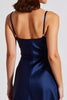 Load image into Gallery viewer, Navy Satin Spaghetti Straps Sheath Long Formal Dress