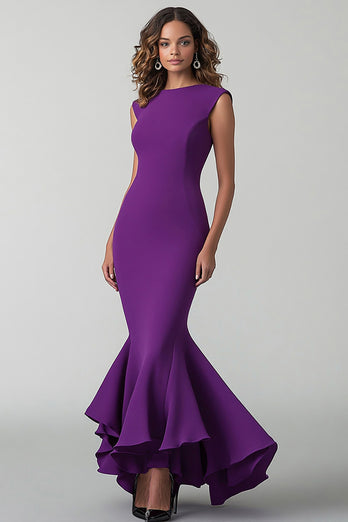 Plum Mermaid Sleeveless Long Formal Dress