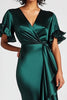 Load image into Gallery viewer, Dark Green Mermaid Long Satin Formal Dress with Short Sleeves