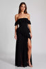 Load image into Gallery viewer, Black Off the Shoulder Chiffon Formal Dress with Slit