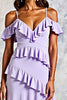 Load image into Gallery viewer, Lilac Ruffled Cold Shoulder Long Chiffon Formal Dress