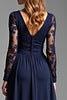 Load image into Gallery viewer, Navy Chiffon Long Sleeves V-Neck Long Formal Dress