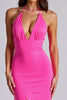 Load image into Gallery viewer, Fuchsia Mermaid V-Neck Satin Long Formal Dress with Slit