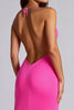 Load image into Gallery viewer, Fuchsia Mermaid V-Neck Satin Long Formal Dress with Slit