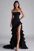 Load image into Gallery viewer, Strapless Black Tiered Long Chiffon Formal Dress with Slit