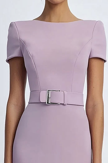 Lilac Simple Sheath Knee Length Crepe Formal Dress