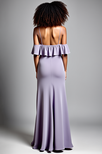 Lilac Cold Shoulder Ruffled Long Formal Dress with Slit