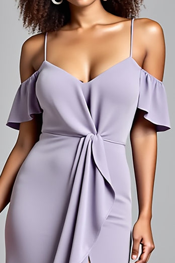 Lilac Cold Shoulder Ruffled Long Formal Dress with Slit