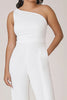 Load image into Gallery viewer, White Plus Size One Shoulder Long Formal Jumpsuit with Pockets