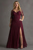 Load image into Gallery viewer, Burgundy Plus Size Satin A Line Embroideried Formal Dress with Slit