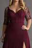 Load image into Gallery viewer, Burgundy Plus Size Satin A Line Embroideried Formal Dress with Slit