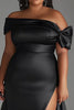 Load image into Gallery viewer, Black Plus Size Off the Shoulder Long Satin Formal Dress with Slit