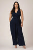 Load image into Gallery viewer, Navy Plus Size V-Neck Sleeveless Long Formal Jumpsuit