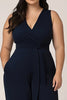 Load image into Gallery viewer, Navy Plus Size V-Neck Sleeveless Long Formal Jumpsuit