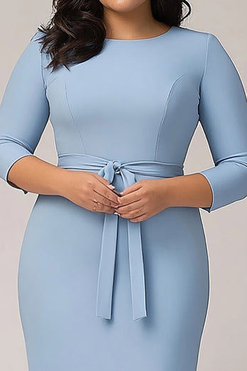 Sky Blue Plus Size Knee Length Crepe Formal Dress