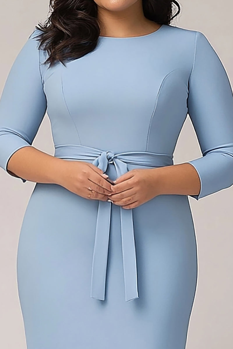 Load image into Gallery viewer, Sky Blue Plus Size Knee Length Crepe Formal Dress