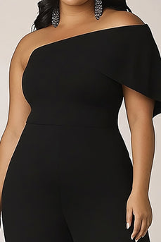 Black Plus Size One Shoulder Long Formal Jumpsuit