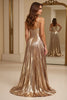 Load image into Gallery viewer, Champagne Metallic A Line Ruched Long Prom Dress