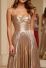 Load image into Gallery viewer, Champagne Metallic A Line Ruched Long Prom Dress