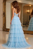 Load image into Gallery viewer, Sky Blue A Line Tiered Long Tulle Prom Dress