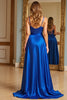 Load image into Gallery viewer, Royal Blue A Line Long Satin Prom Dress with Embroidery