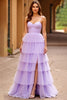 Load image into Gallery viewer, Lilac Tulle A Line Tiered Long Prom Dress with Slit