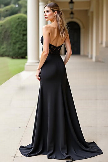 Black A Line Sweetheart Backless Long Prom Dress