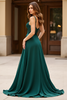 Load image into Gallery viewer, Dark Green A Line V-Neck Backless Chiffon Long Prom Dress with Slit