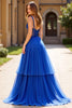 Load image into Gallery viewer, Royal Blue A Line Tulle Tiered V-Neck Long Prom Dress