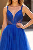 Load image into Gallery viewer, Royal Blue A Line Tulle Tiered V-Neck Long Prom Dress