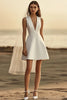 Load image into Gallery viewer, White A Line Satin V-Neck Mini Graduation Dress