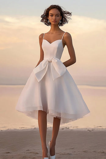 White A Line Tulle Sweetheart Spaghetti Straps Short Graduation Dress