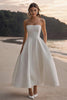 Load image into Gallery viewer, White A Line Satin Strapless Long Graduation Dress