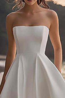 White A Line Satin Strapless Long Graduation Dress