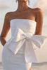 Load image into Gallery viewer, White Sheath Satin Strapless Long Graduation Dress with Slit