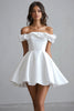 Load image into Gallery viewer, White A Line Satin Off the Shoulder Mini Graduation Dress with Ruffles