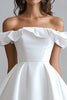 Load image into Gallery viewer, White A Line Satin Off the Shoulder Mini Graduation Dress with Ruffles