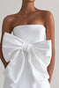 Load image into Gallery viewer, White A Line Satin Strapless High Low Graduation Dress with Bow