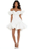 Load image into Gallery viewer, White Satin Off the Shoulder Mini Graduation Dress with Ruffles