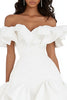 Load image into Gallery viewer, White Satin Off the Shoulder Mini Graduation Dress with Ruffles