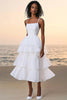 Load image into Gallery viewer, White A Line Tiered Spaghetti Straps Long Tulle Graduation Dress