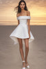 Load image into Gallery viewer, White A Line Satin Off the Shoulder Mini Graduation Dress