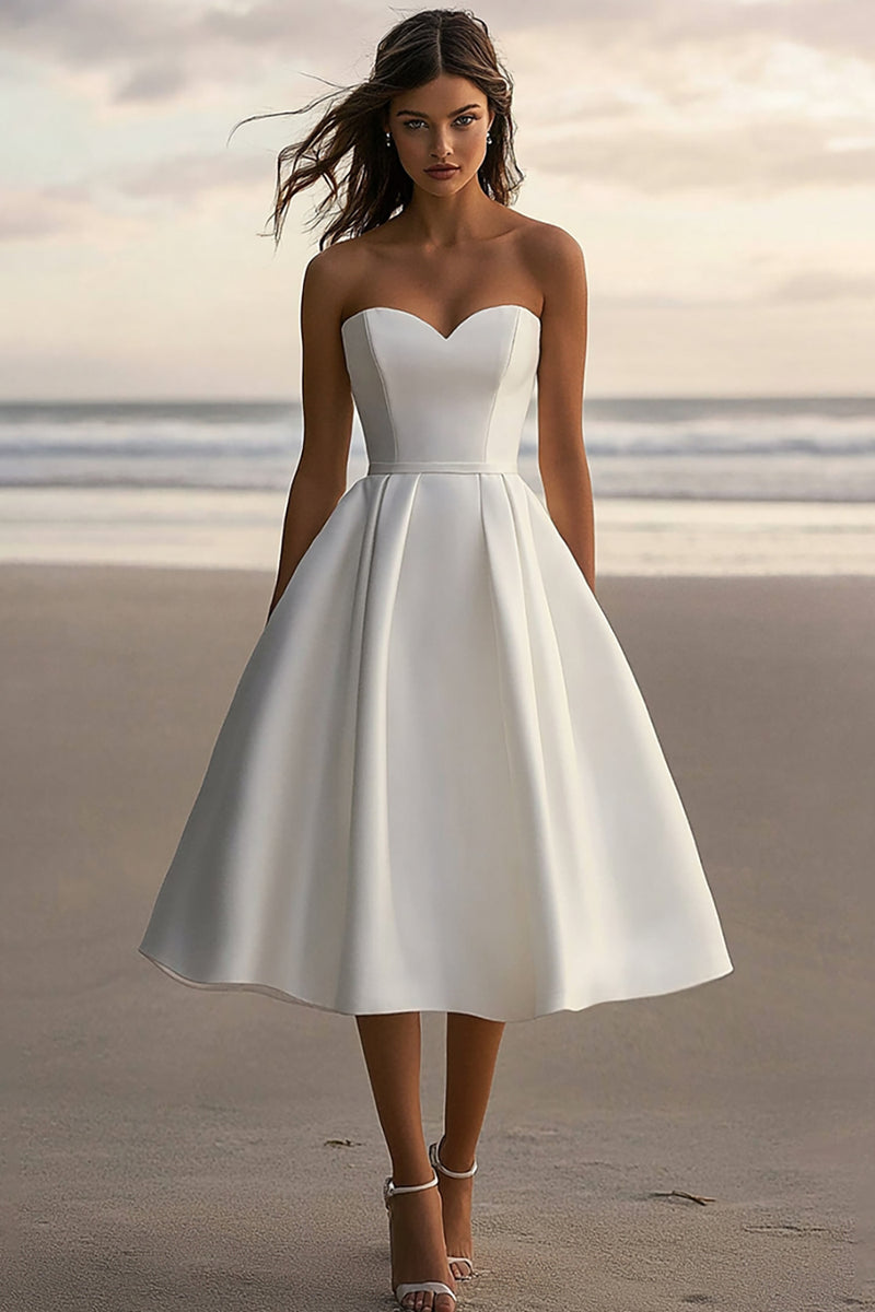 Load image into Gallery viewer, White A Line Satin Sweetheart Long Graduation Dress