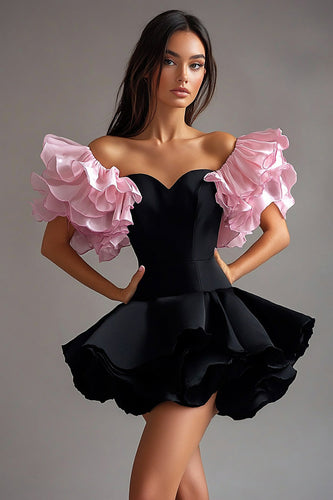 Sweetheart A Line Pink Short Little Black Dress with Ruffles