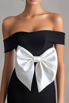 White Off the Shoulder Short Little Black with Bow